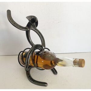 Horseshoe Cowboy Western Art Metal Sculpture Wine Bottle Holder Stamped Bar Gift